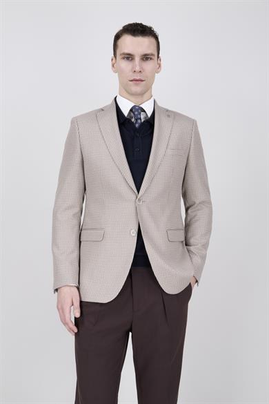 Erkek Slim Fit Mono Yaka Bej Ceket