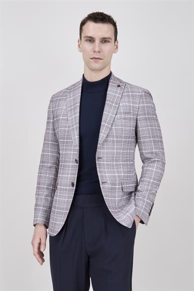 Erkek Slim Fit Mono Yaka Bordo Yarım Astar Ceket