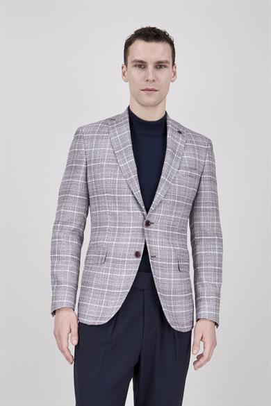 Erkek Slim Fit Mono Yaka Bordo Yarım Astar Ceket