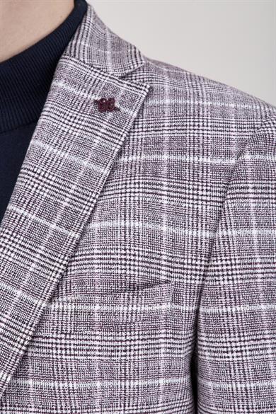Erkek Slim Fit Mono Yaka Bordo Yarım Astar Ceket