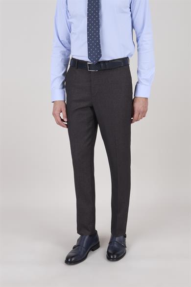 Erkek Slim Fit Mono Yaka Kahverengi Ekose Kombin Yelekli Takım Elbise