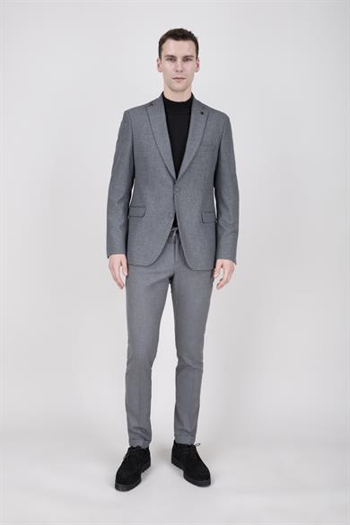Erkek Slim Fit Mono Yaka Gri Ceket