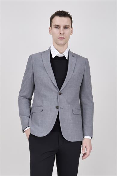 Erkek Slim Fit Mono Yaka Gri Ceket