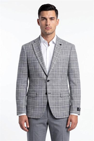 Erkek Slim Fit Mono Yaka Gri Yarım Astar Ceket