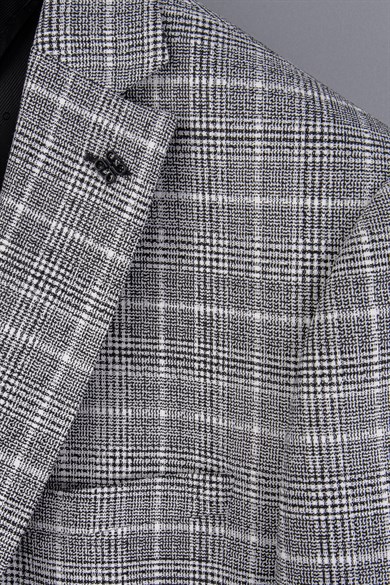 Erkek Slim Fit Mono Yaka Gri Yarım Astar Ceket