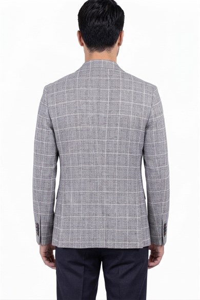 Erkek Slim Fit Mono Yaka Gri Yarım Astar Ceket