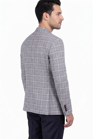 Erkek Slim Fit Mono Yaka Gri Yarım Astar Ceket