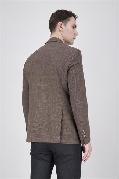 Erkek Slim Fit Mono Yaka Kahverengi Ceket