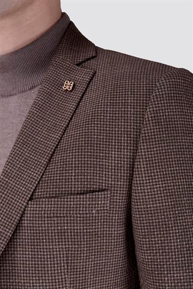Erkek Slim Fit Mono Yaka Kahverengi Ceket
