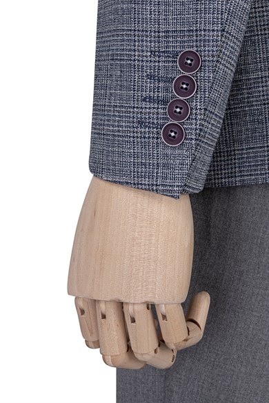 Erkek Slim Fit Mono Yaka Koyu Parlement Ekose Ceket