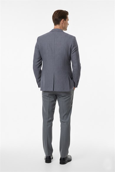 Erkek Slim Fit Mono Yaka Koyu Parlement Ekose Ceket