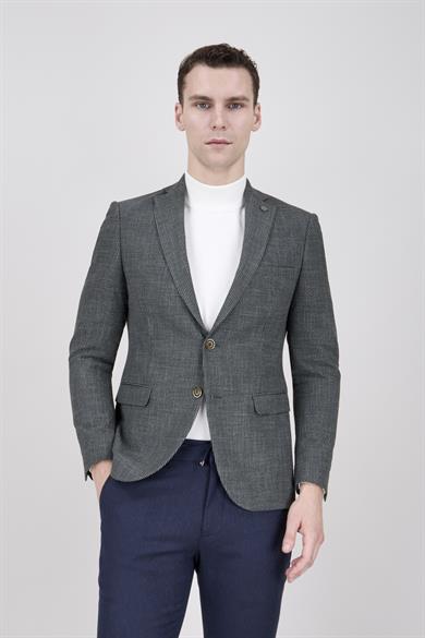 Erkek Slim Fit Mono Yaka Koyu Yeşil Ceket
