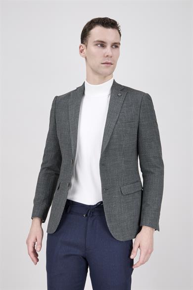 Erkek Slim Fit Mono Yaka Koyu Yeşil Ceket