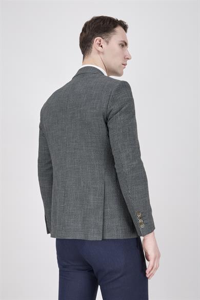 Erkek Slim Fit Mono Yaka Koyu Yeşil Ceket