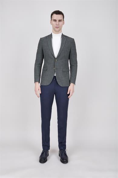 Erkek Slim Fit Mono Yaka Koyu Yeşil Ceket