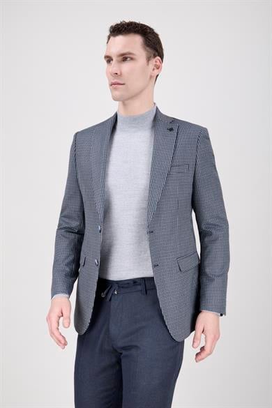 Erkek Slim Fit Mono Yaka Lacivert Ceket