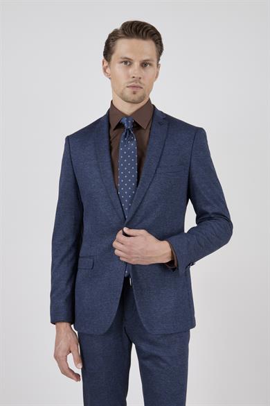 Erkek Slim Fit Mono Yaka Lacivert Takım Elbise