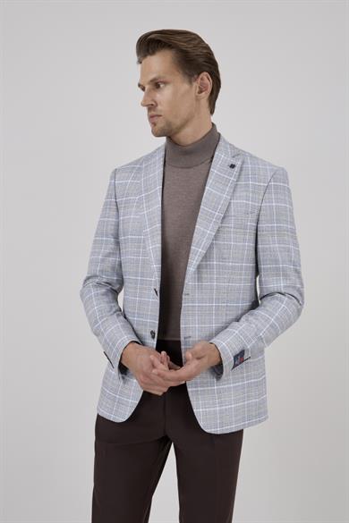 Erkek Slim Fit Mono Yaka Yarım Astar Açık Gri Ceket