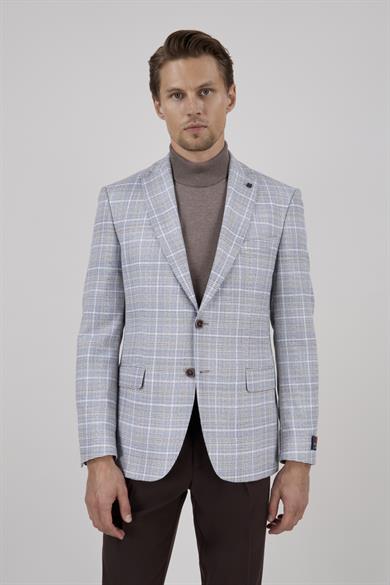 Erkek Slim Fit Mono Yaka Yarım Astar Açık Gri Ceket