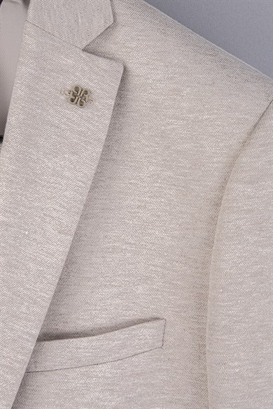 Erkek Slim Fit Mono Yaka Yarım Astar Açık Bej Takım Elbise