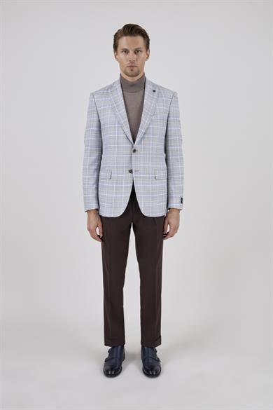 Erkek Slim Fit Mono Yaka Yarım Astar Açık Gri Ceket