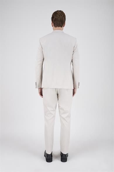 Erkek Slim Fit Mono Yaka Yarım Astar Bej Takım Elbise