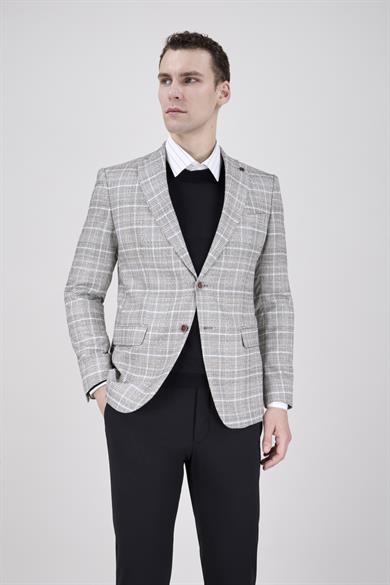 Erkek Slim Fit Mono Yaka Yarım Astar Koyu Bej Ceket