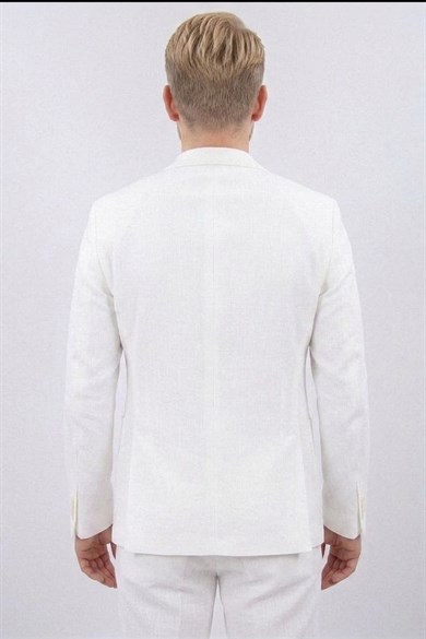 Erkek Slim Fit Mono Yaka Yarım Astar Kemik Takım Elbise