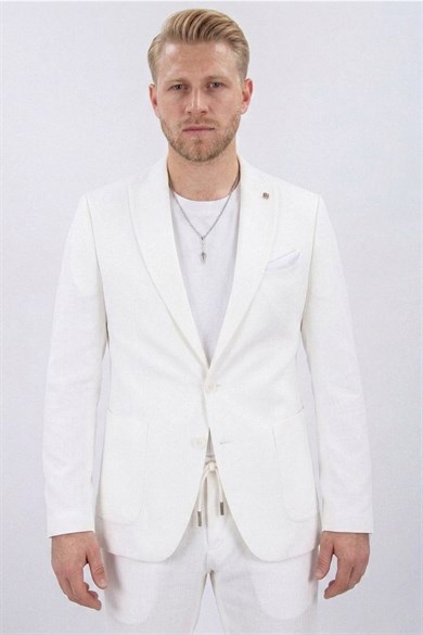 Erkek Slim Fit Mono Yaka Yarım Astar Kemik Takım Elbise