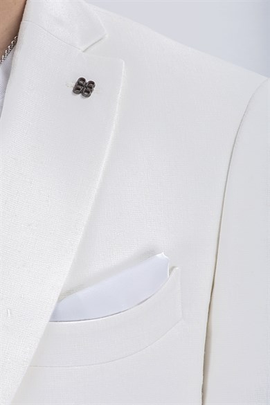 Erkek Slim Fit Mono Yaka Yarım Astar Kemik Takım Elbise