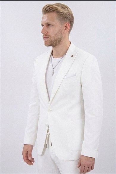 Erkek Slim Fit Mono Yaka Yarım Astar Kemik Takım Elbise