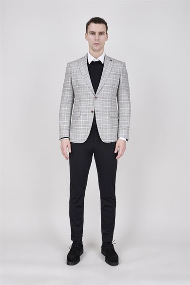 Erkek Slim Fit Mono Yaka Yarım Astar Koyu Bej Ceket