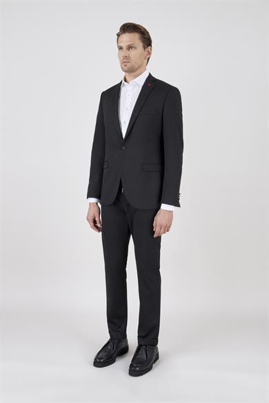 Erkek Slim Fit Mono Yaka Yarım Astar Siyah Takım Elbise