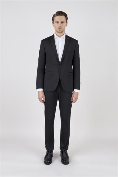 Erkek Slim Fit Mono Yaka Yarım Astar Siyah Takım Elbise