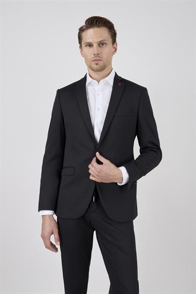 Erkek Slim Fit Mono Yaka Yarım Astar Siyah Takım Elbise