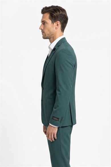 Erkek Slim Fit Mono Yaka Yarım Astar Yeşil Takım Elbise