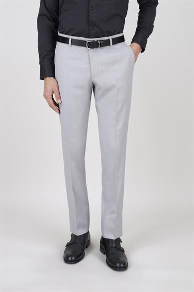 Erkek Slim Fit Sivri Yaka Açık Gri Yelekli Takım Elbise