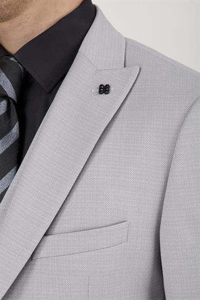 Erkek Slim Fit Sivri Yaka Açık Gri Yelekli Takım Elbise