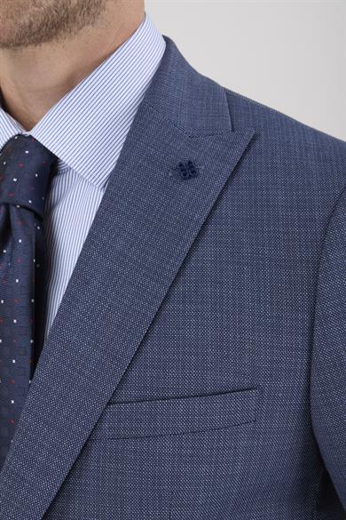 Erkek Slim Fit Sivri Yaka Açık Lacivert Yelekli Takım Elbise