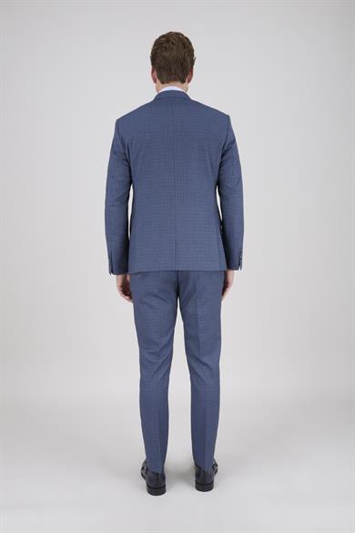 Erkek Slim Fit Sivri Yaka Açık Lacivert Yelekli Takım Elbise