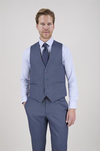 Erkek Slim Fit Sivri Yaka Açık Lacivert Yelekli Takım Elbise