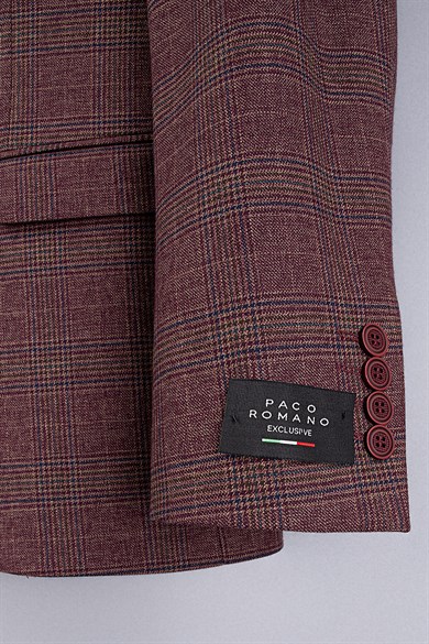 Erkek Slim Fit Sivri Yaka Bordo Ceket
