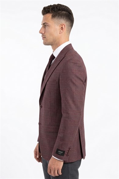 Erkek Slim Fit Sivri Yaka Bordo Ceket