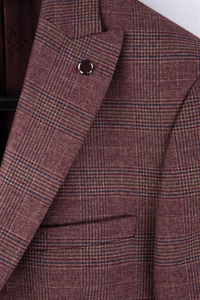 Erkek Slim Fit Sivri Yaka Bordo Ceket