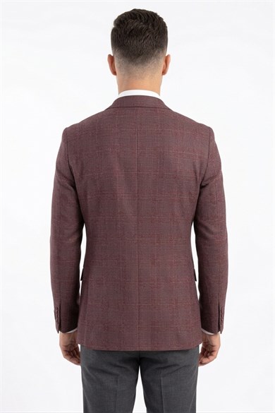 Erkek Slim Fit Sivri Yaka Bordo Ceket