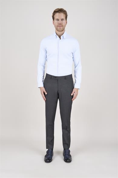 Erkek Slim Fit Sivri Yaka Gri Ekose Kombin Yelekli Takım Elbise