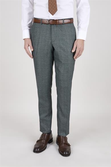 Erkek Slim Fit Sivri Yaka Yeşil Ekose Kombin Yelekli Takım Elbise