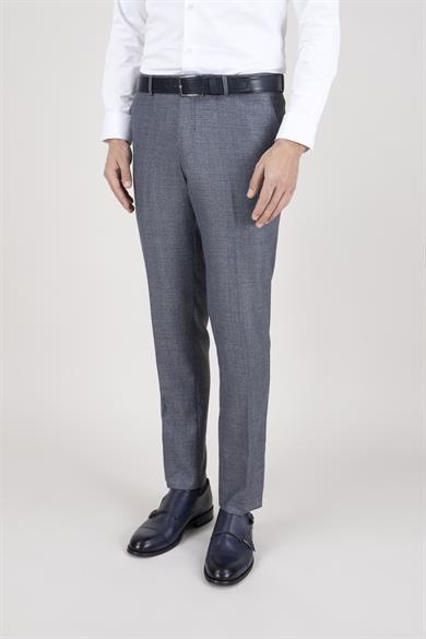 Erkek Slim Fit Sivri Yaka Lacivert Ekose Kombin Yelekli Takım Elbise