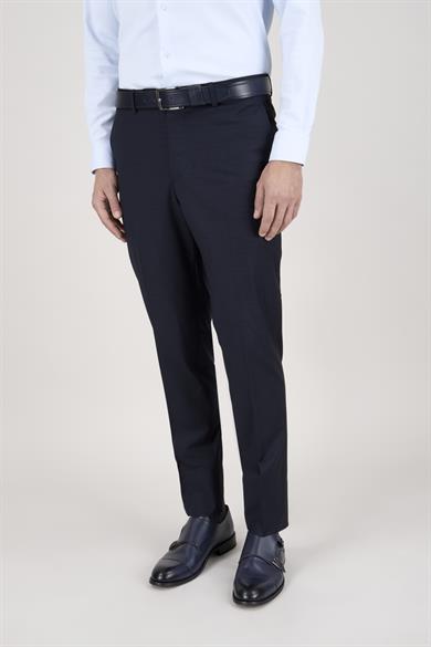 Erkek Slim Fit Sivri Yaka Lacivert Ekose Kombin Yelekli Takım Elbise