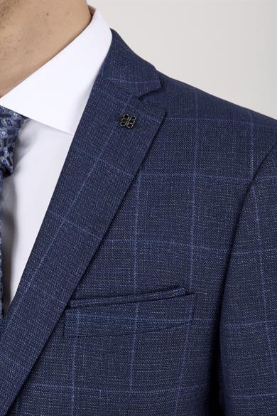 Erkek Slim Fit Sivri Yaka Açık Gri Ekose Kombin Yelekli Takım Elbise